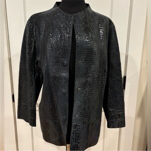 Chico’s NEW leather jacket reversible snake solid blue snap front womens 3